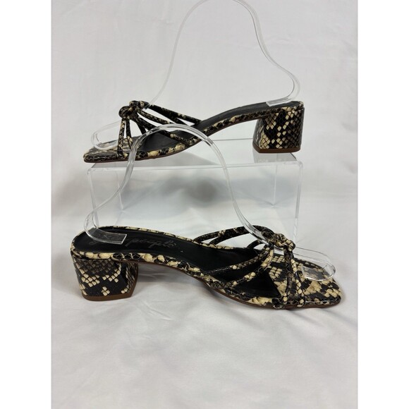 Free People Petra Strappy Sandals Cream Black Snake Print Size 38 Low Block Heel - Picture 7 of 12